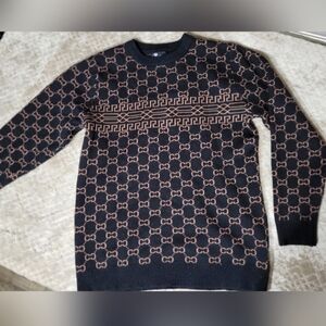 Pazo Black and Brown‎ Patterned Crewneck Sweater- Medium